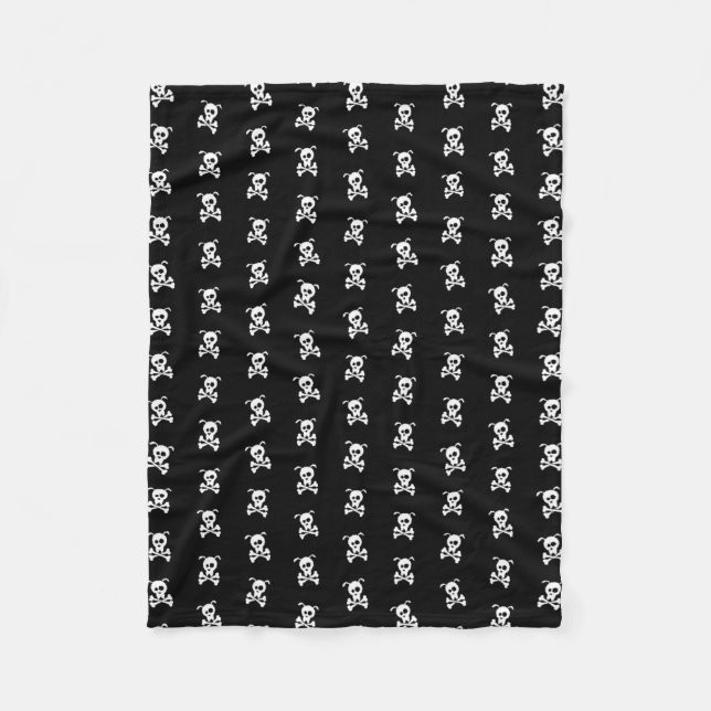 Minimal Black and White Doggy Skull and Crossbones Fleece Blanket (Front)
