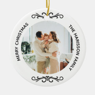 Minimal Black and White Family Two Photos Ceramic Ornament