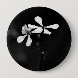minimal black and white floral 4 inch round button