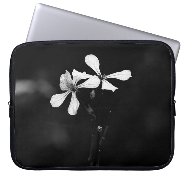 minimal black and white floral laptop sleeve (Front)