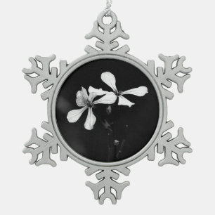 minimal black and white floral snowflake pewter christmas ornament