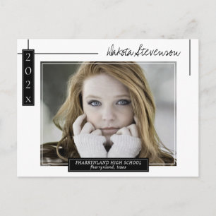 Minimal Black and White Lines Photo Grad Thank You Postcard