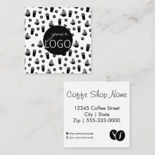 Minimal Black and White Logo Coffee Shop Pattern Square Business Card