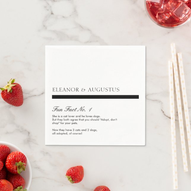 Minimal Black and White Modern Fun Facts Wedding Napkin (Insitu)