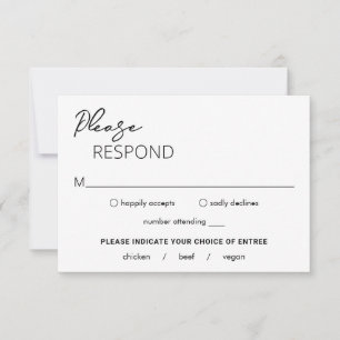 Minimal Black and White Modern Wedding RSVP Card