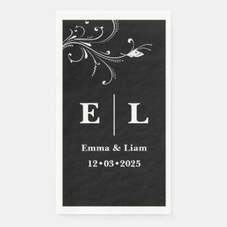 Minimal Black and White Personalized Wedding  Napkin