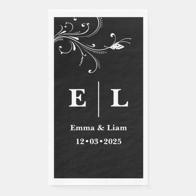 Minimal Black and White Personalized Wedding  Napkin (Front)