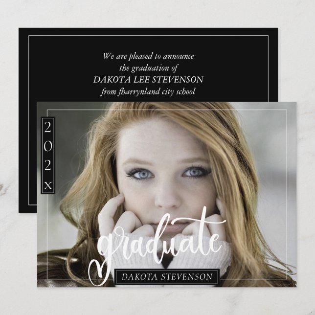 Minimal Black and White Photo Graduation Party Invitation (Front/Back)