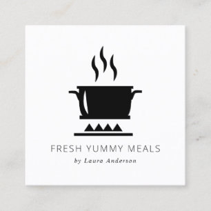 MINIMAL BLACK AND WHITE POT MEAL CHEF CATERING SQUARE BUSINESS CARD