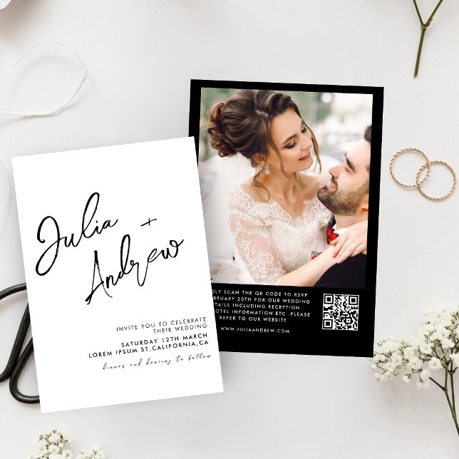 Minimal Black and white QR Code Photo Wedding  Invitation (Creator Uploaded)