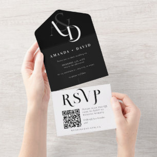 Minimal Black and White QR Code Wedding All In One Invitation