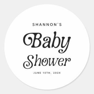 Minimal Black and White Retro Baby Shower Classic Round Sticker