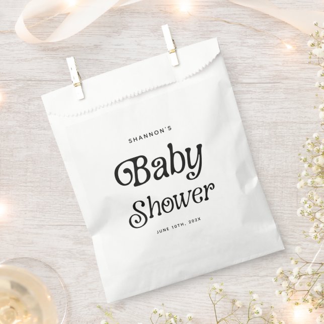 Minimal Black and White Retro Baby Shower Favour Bag (Clipped)