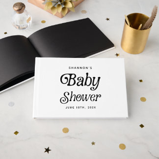Minimal Black and White Retro Baby Shower Guest Book