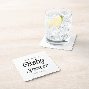 Minimal Black and White Retro Baby Shower Paper Coaster