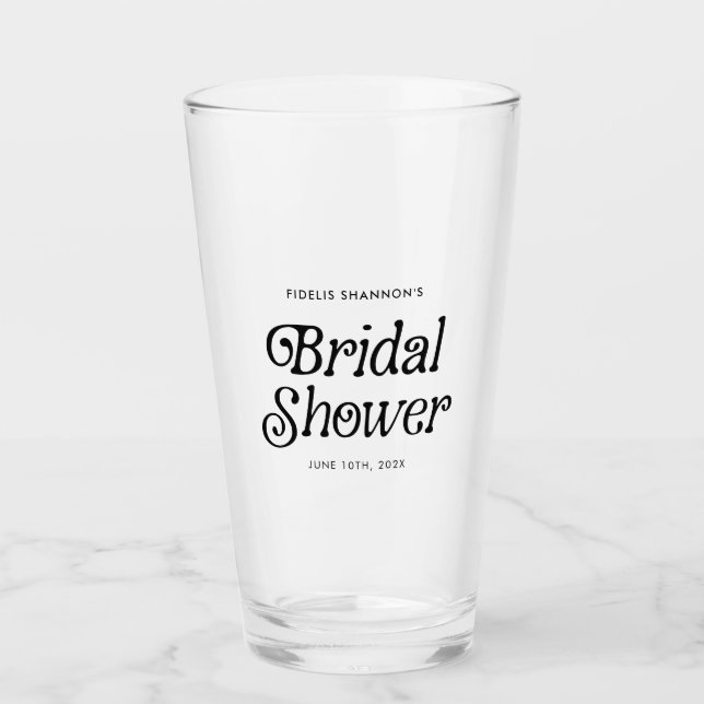 Minimal  Black and White Retro Bridal Shower Glass (Front)