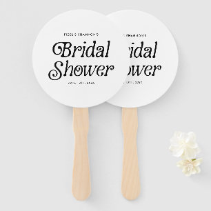 Minimal  Black and White Retro Bridal Shower Hand Fan