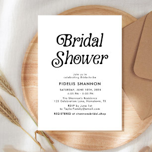 Minimal Black and White Retro Bridal Shower Invitation