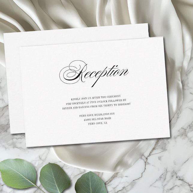 Minimal Black and White Script Wedding Reception Enclosure Card (Minimal modern Reception enclosure card with a vintage flair)