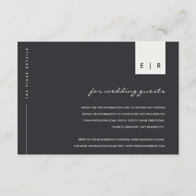 MINIMAL BLACK AND WHITE TYPOGRAPHY WEDDING DETAILS ENCLOSURE CARD (Front)