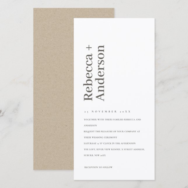 MINIMAL BLACK AND WHITE TYPOGRAPHY WEDDING INVITE (Front/Back)