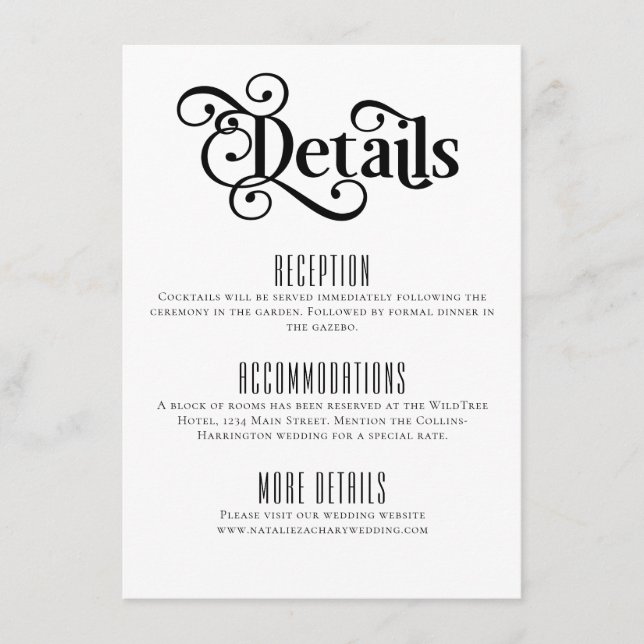 Minimal Black and White Wedding Details Enclosure Card (Front)