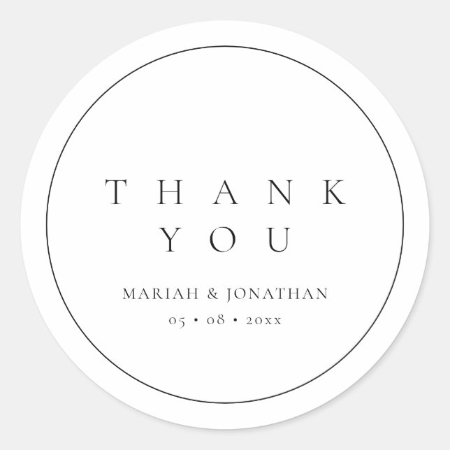 Minimal Black and White Wedding Thank You Stickers (Front)