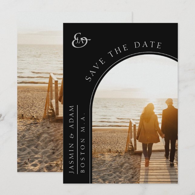 Minimal Black Arch Photo Save the Date (Front/Back)