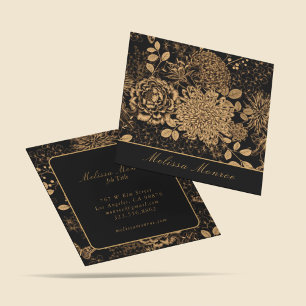 Minimal Black & Beige Elegant Flower Typography Square Business Card