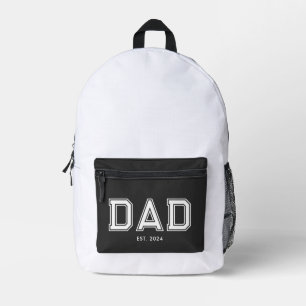 Minimal Black Bold Text Dad Established Printed Backpack