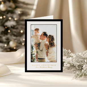 Minimal Black Border Photo Elegant Christmas Foil Holiday Card