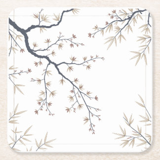 Minimal Black Botanical Branch Coaster