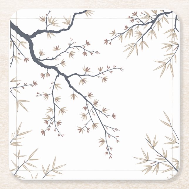 Minimal Black Botanical Branch Coaster (Front)