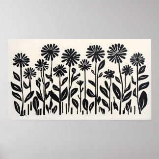 Minimal Black Botanical Poster – Modern Floral Art