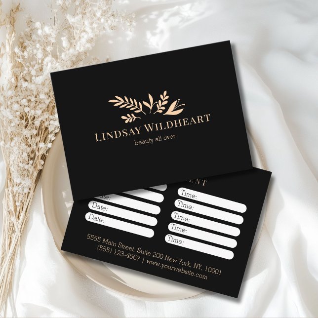 Minimal Black Botanical Salon Appointment (Minimal Black Botanical Salon Appointment Card)