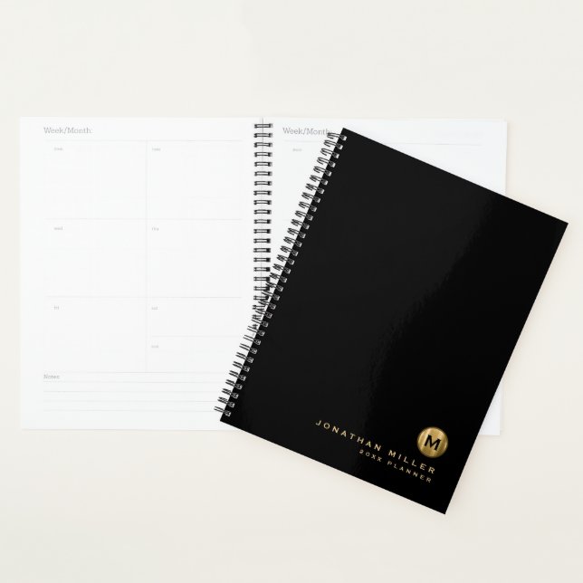 Minimal Black Brushed Gold Appointment Book Planner (Display)