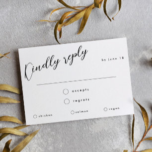 Minimal Black Calligraphy Wedding Meal Choice RSVP Card