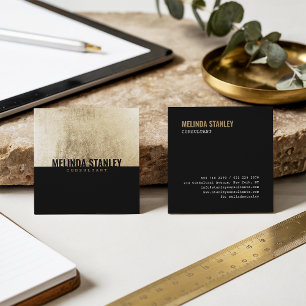 Minimal black chic gold foil elegant colour block square business card