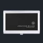 Minimal Black Classic Monogram Business Card Holder<br><div class="desc">Minimalist monogram design with classic block monogram medallion in a classic font with personalized name and title below on a simple black background. Personalize for your custom use.</div>