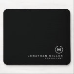 Minimal Black Classic Monogram Mouse Pad<br><div class="desc">Minimalist monogram design with classic block monogram medallion in a classic font with personalized name and title below on a simple black background. Personalize for your custom use.</div>