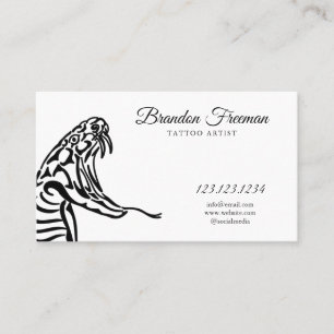 Minimal Black Cobra Linework Tattoo Artist Business Card
