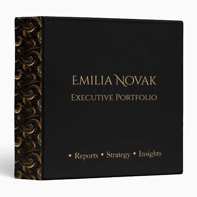 Minimal Black Custom Name Professional Portfolio  Binder (Front/Spine)