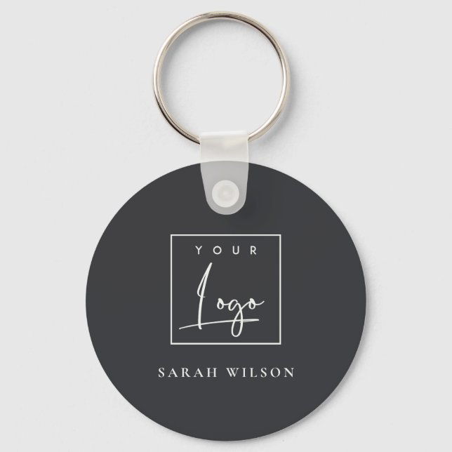 Minimal Black Custom Promotional Business Logo Keychain (Front)