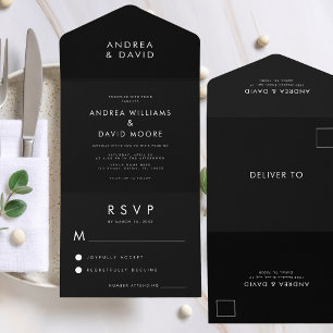 Minimal Black Foldable Folding All in One Wedding All In One Invitation