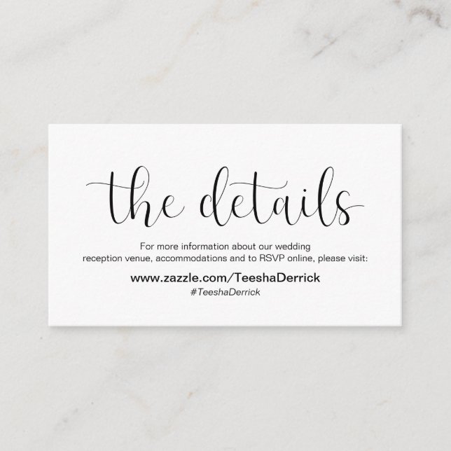 Minimal, Black font, Wedding Details Enclosure Card (Front)