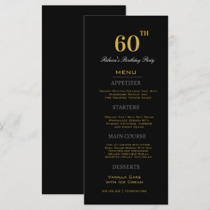Minimal Black & Gold 60th Birthday Party Custom   Menu