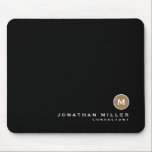 Minimal Black Gold Classic Monogram Mouse Pad<br><div class="desc">Minimalist monogram design with classic block gold monogram medallion in a classic font with personalized name and title below on a simple black background. Personalize for your custom use.</div>
