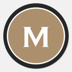 Minimal Black Gold Classic Monogram Round Sticker
