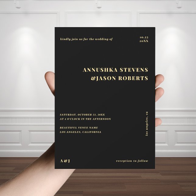 Minimal Black & Gold Geometric Faded Photo Wedding Invitation (Creator Uploaded)