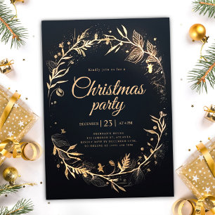 Minimal Black Gold Holiday Elegant Christmas Party Invitation